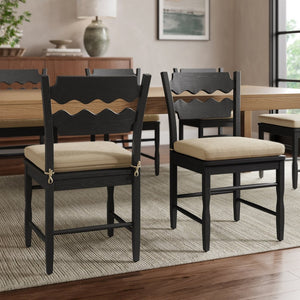 Modway Furniture Jax Solid Oak Cafe Style Dining Chairs with Cushions Set of Two for Modern Farmhouse Black Linen EEI-7798-BLK-LIN