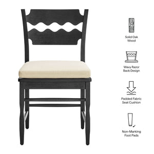 Modway Furniture Jax Solid Oak Cafe Style Dining Chairs with Cushions Set of Two for Modern Farmhouse Black Linen EEI-7798-BLK-LIN