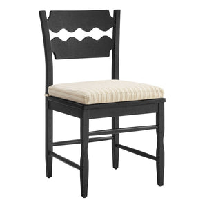 Modway Furniture Jax Solid Oak Cafe Style Dining Chairs with Cushions Set of Two for Modern Farmhouse Black Oatmeal Stripe EEI-7798-BLK-OAS