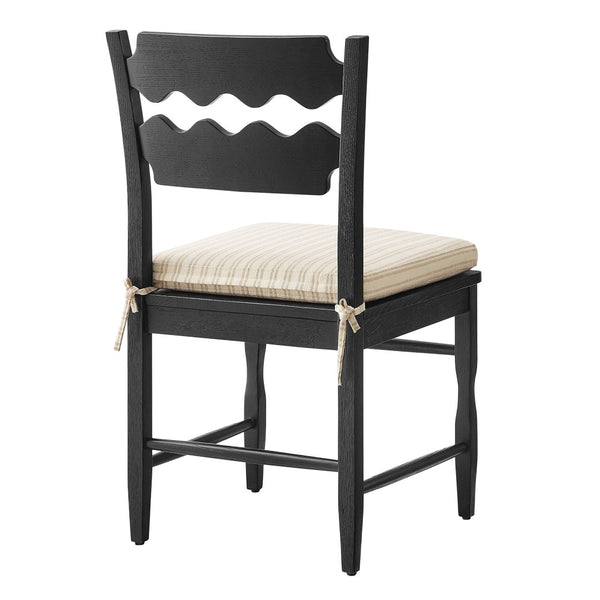 Modway Furniture Jax Solid Oak Cafe Style Dining Chairs with Cushions Set of Two for Modern Farmhouse Black Oatmeal Stripe EEI-7798-BLK-OAS