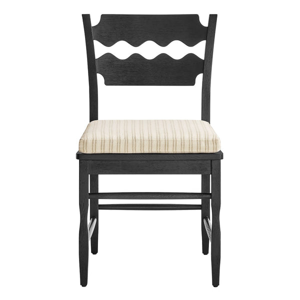 Modway Furniture Jax Solid Oak Cafe Style Dining Chairs with Cushions Set of Two for Modern Farmhouse Black Oatmeal Stripe EEI-7798-BLK-OAS