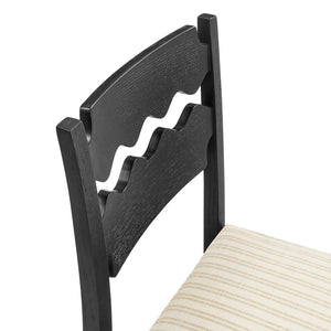 Modway Furniture Jax Solid Oak Cafe Style Dining Chairs with Cushions Set of Two for Modern Farmhouse Black Oatmeal Stripe EEI-7798-BLK-OAS