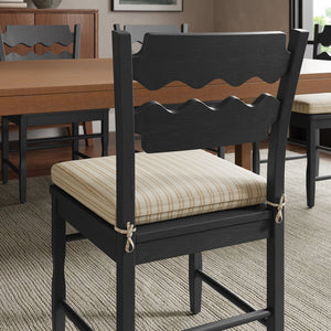 Modway Furniture Jax Solid Oak Cafe Style Dining Chairs with Cushions Set of Two for Modern Farmhouse Black Oatmeal Stripe EEI-7798-BLK-OAS