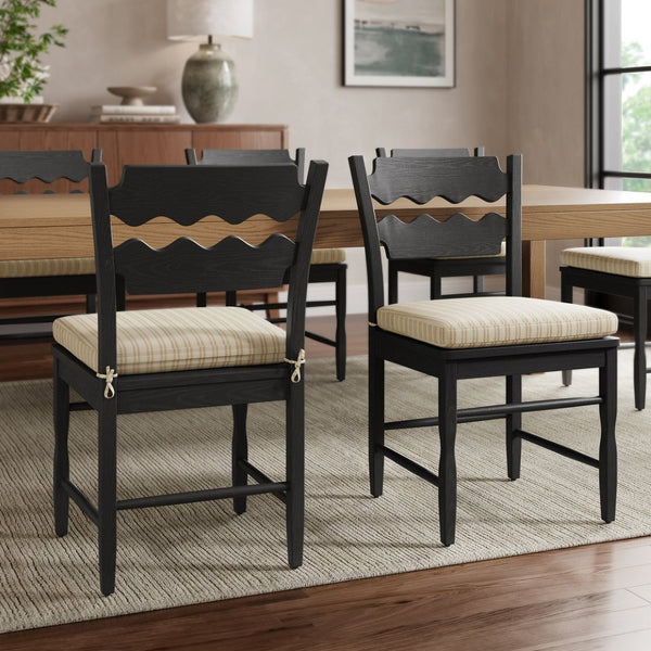 Modway Furniture Jax Solid Oak Cafe Style Dining Chairs with Cushions Set of Two for Modern Farmhouse Black Oatmeal Stripe EEI-7798-BLK-OAS