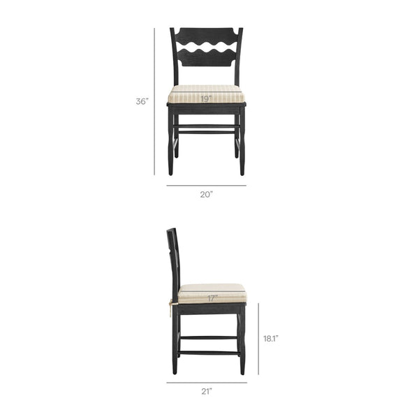 Modway Furniture Jax Solid Oak Cafe Style Dining Chairs with Cushions Set of Two for Modern Farmhouse Black Oatmeal Stripe EEI-7798-BLK-OAS