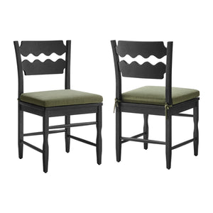 Modway Furniture Jax Solid Oak Cafe Style Dining Chairs with Cushions Set of Two for Modern Farmhouse Black Sage EEI-7798-BLK-SGE