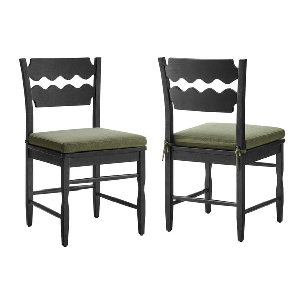 Modway Furniture Jax Solid Oak Cafe Style Dining Chairs with Cushions Set of Two for Modern Farmhouse Black Sage EEI-7798-BLK-SGE