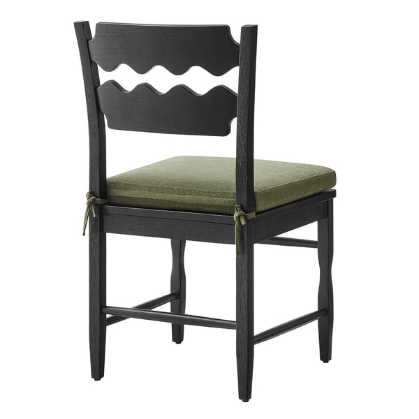 Modway Furniture Jax Solid Oak Cafe Style Dining Chairs with Cushions Set of Two for Modern Farmhouse Black Sage EEI-7798-BLK-SGE