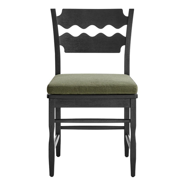 Modway Furniture Jax Solid Oak Cafe Style Dining Chairs with Cushions Set of Two for Modern Farmhouse Black Sage EEI-7798-BLK-SGE