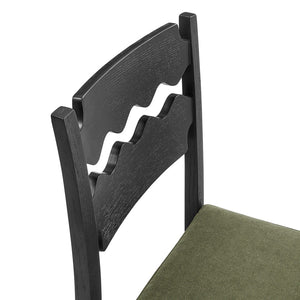 Modway Furniture Jax Solid Oak Cafe Style Dining Chairs with Cushions Set of Two for Modern Farmhouse Black Sage EEI-7798-BLK-SGE