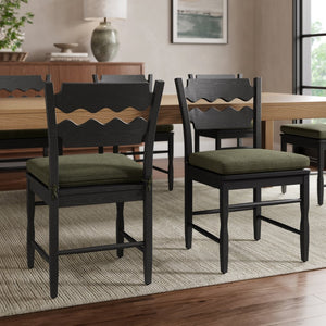 Modway Furniture Jax Solid Oak Cafe Style Dining Chairs with Cushions Set of Two for Modern Farmhouse Black Sage EEI-7798-BLK-SGE