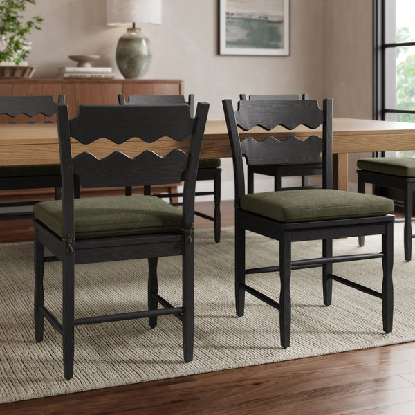 Modway Furniture Jax Solid Oak Cafe Style Dining Chairs with Cushions Set of Two for Modern Farmhouse Black Sage EEI-7798-BLK-SGE