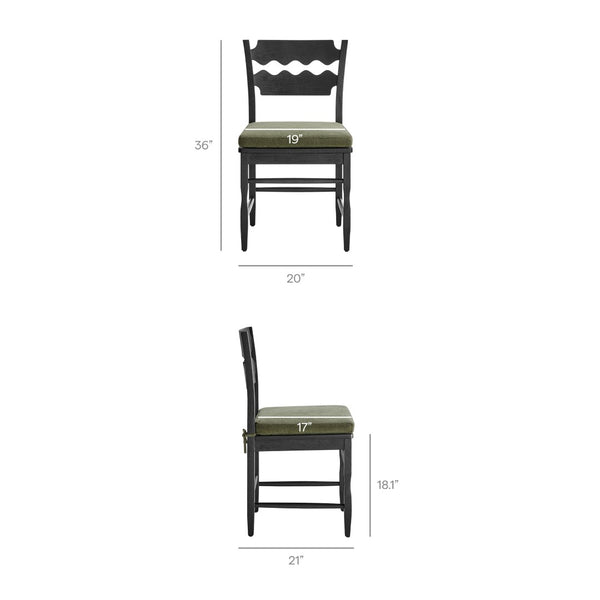 Modway Furniture Jax Solid Oak Cafe Style Dining Chairs with Cushions Set of Two for Modern Farmhouse Black Sage EEI-7798-BLK-SGE