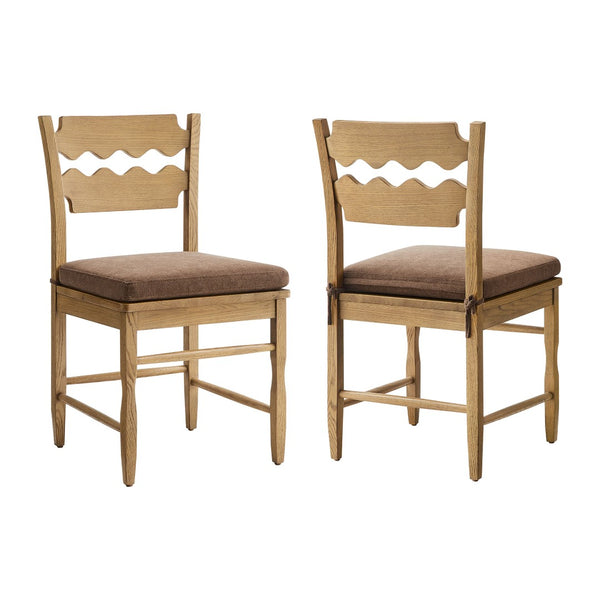Modway Furniture Jax Solid Oak Cafe Style Dining Chairs with Cushions Set of Two for Modern Farmhouse Weathered Oak Cocoa EEI-7798-WOA-COA