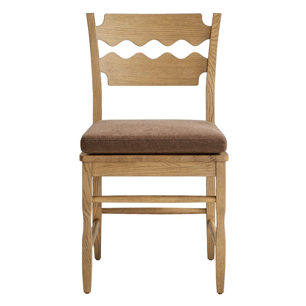 Modway Furniture Jax Solid Oak Cafe Style Dining Chairs with Cushions Set of Two for Modern Farmhouse Weathered Oak Cocoa EEI-7798-WOA-COA