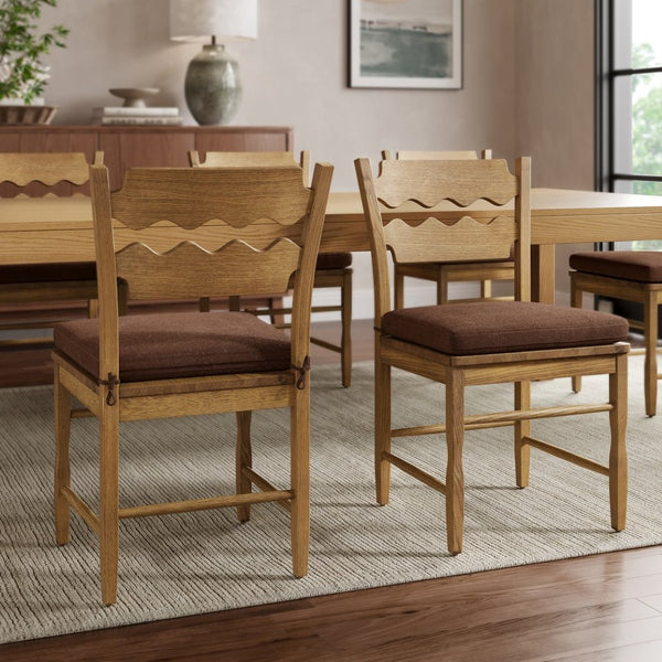 Modway Furniture Jax Solid Oak Cafe Style Dining Chairs with Cushions Set of Two for Modern Farmhouse Weathered Oak Cocoa EEI-7798-WOA-COA