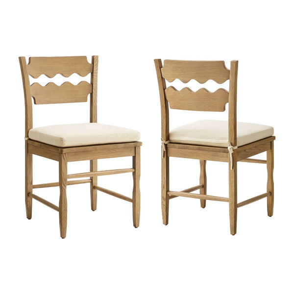 Modway Furniture Jax Solid Oak Cafe Style Dining Chairs with Cushions Set of Two for Modern Farmhouse Weathered Oak Linen EEI-7798-WOA-LIN