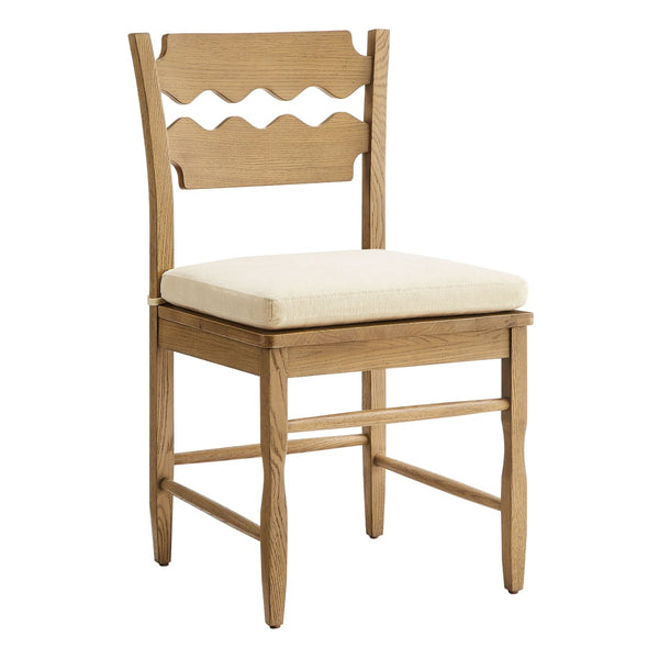 Modway Furniture Jax Solid Oak Cafe Style Dining Chairs with Cushions Set of Two for Modern Farmhouse Weathered Oak Linen EEI-7798-WOA-LIN