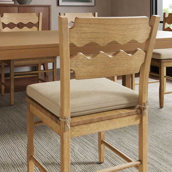 Modway Furniture Jax Solid Oak Cafe Style Dining Chairs with Cushions Set of Two for Modern Farmhouse Weathered Oak Linen EEI-7798-WOA-LIN