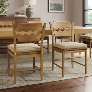 Modway Furniture Jax Solid Oak Cafe Style Dining Chairs with Cushions Set of Two for Modern Farmhouse Weathered Oak Linen EEI-7798-WOA-LIN