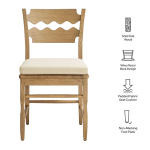 Modway Furniture Jax Solid Oak Cafe Style Dining Chairs with Cushions Set of Two for Modern Farmhouse Weathered Oak Linen EEI-7798-WOA-LIN