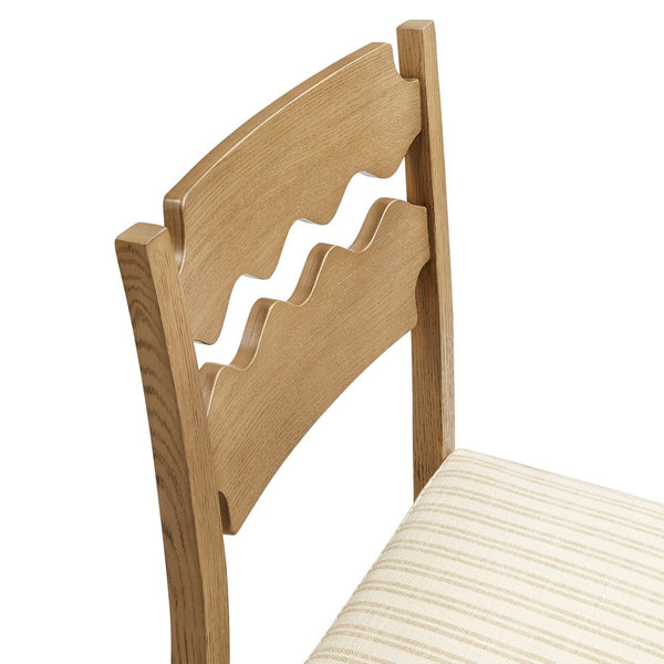 Modway Furniture Jax Solid Oak Cafe Style Dining Chairs with Cushions Set of Two for Modern Farmhouse Weathered Oak Oatmeal Stripe EEI-7798-WOA-OAS