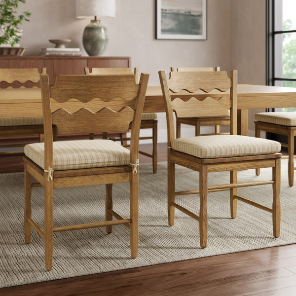 Modway Furniture Jax Solid Oak Cafe Style Dining Chairs with Cushions Set of Two for Modern Farmhouse Weathered Oak Oatmeal Stripe EEI-7798-WOA-OAS