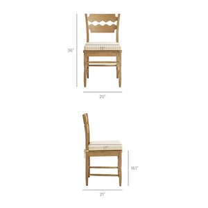 Modway Furniture Jax Solid Oak Cafe Style Dining Chairs with Cushions Set of Two for Modern Farmhouse Weathered Oak Oatmeal Stripe EEI-7798-WOA-OAS