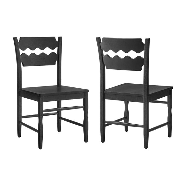 Modway Furniture Jax Solid Oak Wood Dining Chairs Cafe Style Wavy Back Set of 2 for Kitchen Black EEI-7799-BLK