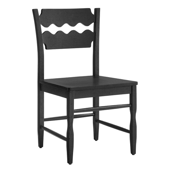 Modway Furniture Jax Solid Oak Wood Dining Chairs Cafe Style Wavy Back Set of 2 for Kitchen Black EEI-7799-BLK