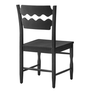 Modway Furniture Jax Solid Oak Wood Dining Chairs Cafe Style Wavy Back Set of 2 for Kitchen Black EEI-7799-BLK