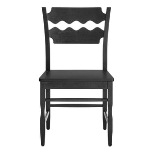 Modway Furniture Jax Solid Oak Wood Dining Chairs Cafe Style Wavy Back Set of 2 for Kitchen Black EEI-7799-BLK