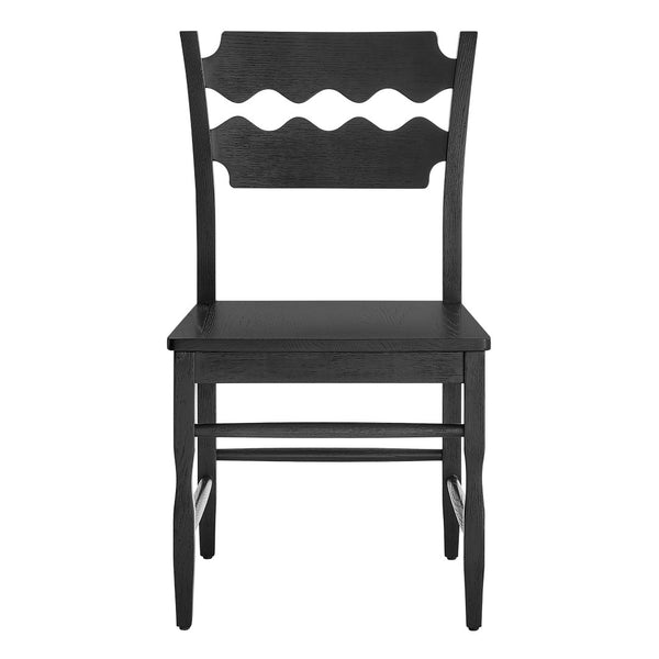 Modway Furniture Jax Solid Oak Wood Dining Chairs Cafe Style Wavy Back Set of 2 for Kitchen Black EEI-7799-BLK