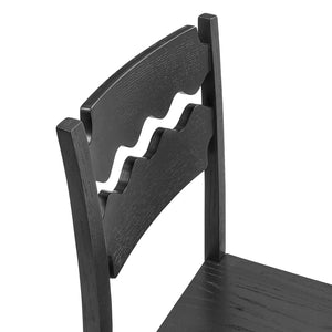 Modway Furniture Jax Solid Oak Wood Dining Chairs Cafe Style Wavy Back Set of 2 for Kitchen Black EEI-7799-BLK