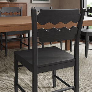 Modway Furniture Jax Solid Oak Wood Dining Chairs Cafe Style Wavy Back Set of 2 for Kitchen Black EEI-7799-BLK