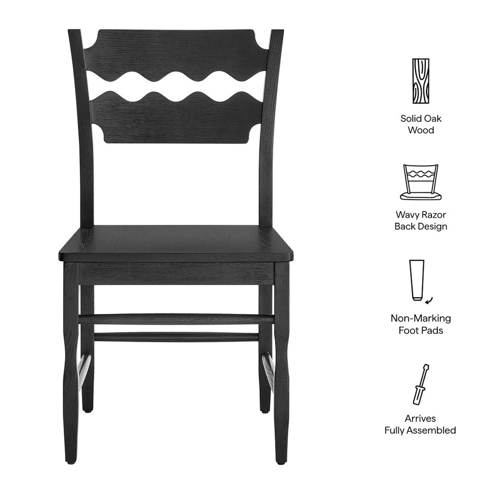 Modway Furniture Jax Solid Oak Wood Dining Chairs Cafe Style Wavy Back Set of 2 for Kitchen Black EEI-7799-BLK
