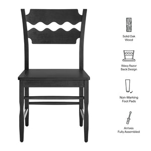 Modway Furniture Jax Solid Oak Wood Dining Chairs Cafe Style Wavy Back Set of 2 for Kitchen Black EEI-7799-BLK