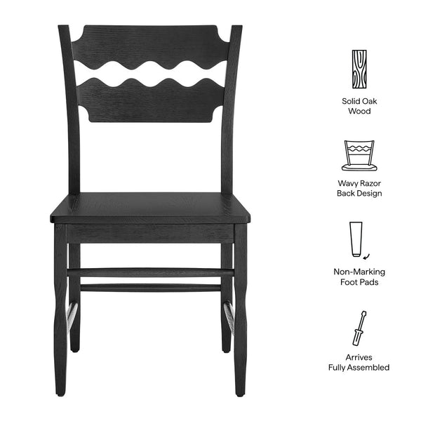 Modway Furniture Jax Solid Oak Wood Dining Chairs Cafe Style Wavy Back Set of 2 for Kitchen Black EEI-7799-BLK