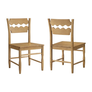Modway Furniture Jax Solid Oak Wood Dining Chairs Cafe Style Wavy Back Set of 2 for Kitchen Weathered Oak EEI-7799-WOA