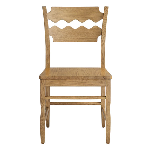 Modway Furniture Jax Solid Oak Wood Dining Chairs Cafe Style Wavy Back Set of 2 for Kitchen Weathered Oak EEI-7799-WOA