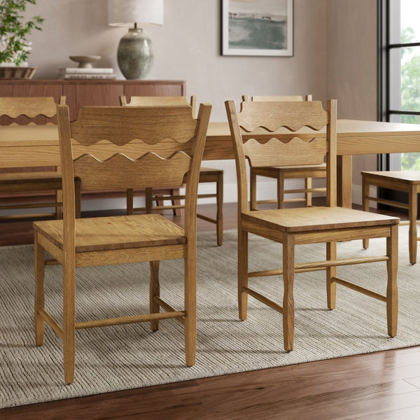 Modway Furniture Jax Solid Oak Wood Dining Chairs Cafe Style Wavy Back Set of 2 for Kitchen Weathered Oak EEI-7799-WOA