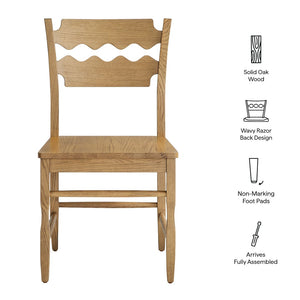 Modway Furniture Jax Solid Oak Wood Dining Chairs Cafe Style Wavy Back Set of 2 for Kitchen Weathered Oak EEI-7799-WOA