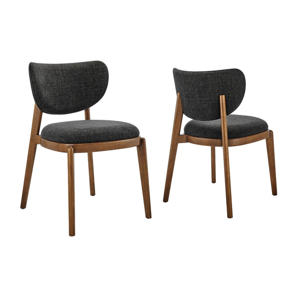 Modway Furniture Fenwick Mid-century Slub Weave Upholstered Dining Chairs Rubberwood Frame Set of Two Ebony EEI-7800-EBO