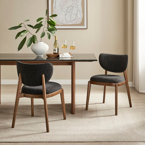 Modway Furniture Fenwick Mid-century Slub Weave Upholstered Dining Chairs Rubberwood Frame Set of Two Ebony EEI-7800-EBO