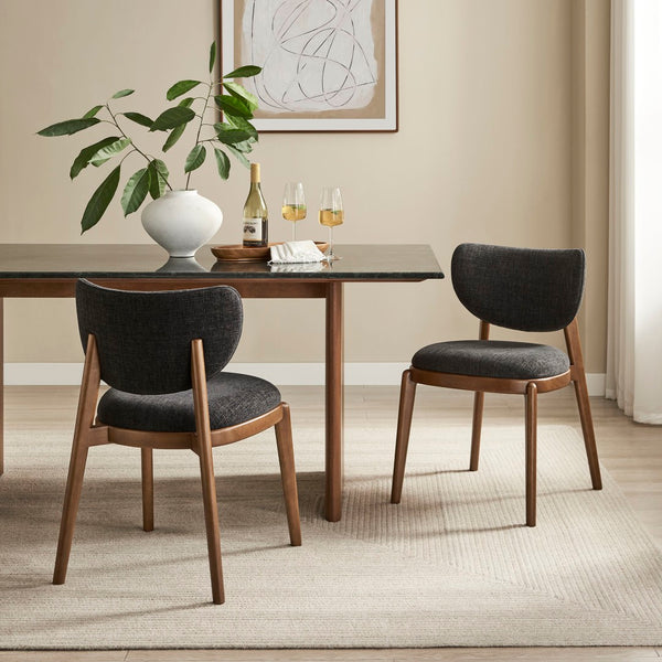 Modway Furniture Fenwick Mid-century Slub Weave Upholstered Dining Chairs Rubberwood Frame Set of Two Ebony EEI-7800-EBO