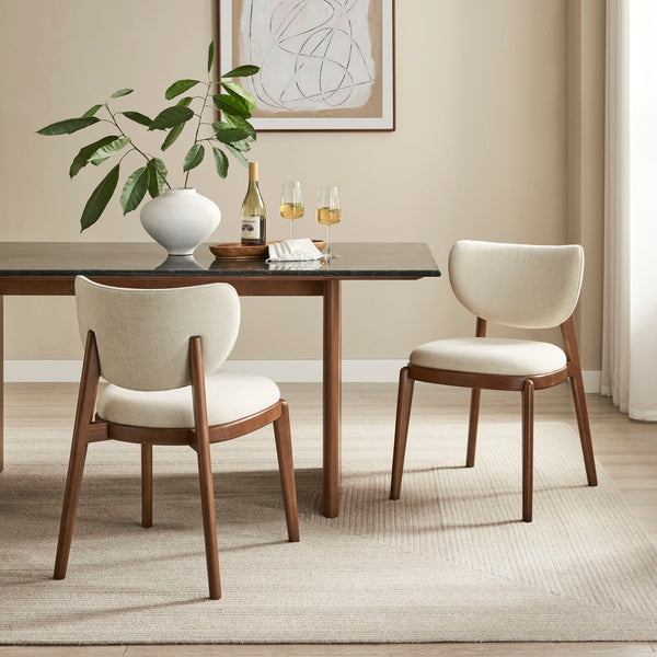 Modway Furniture Fenwick Mid-century Slub Weave Upholstered Dining Chairs Rubberwood Frame Set of Two Ecru EEI-7800-ECR