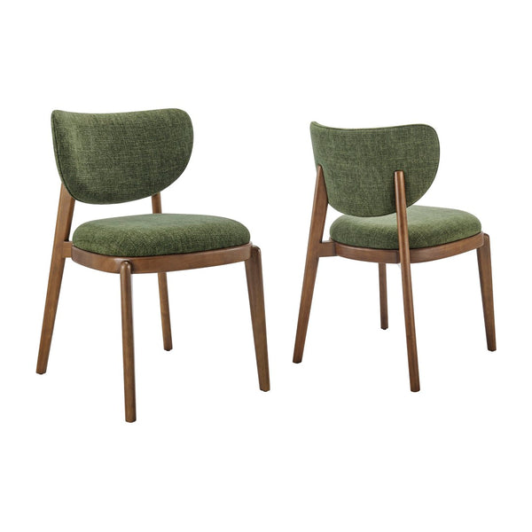 Modway Furniture Fenwick Mid-century Slub Weave Upholstered Dining Chairs Rubberwood Frame Set of Two Foliage EEI-7800-FOL