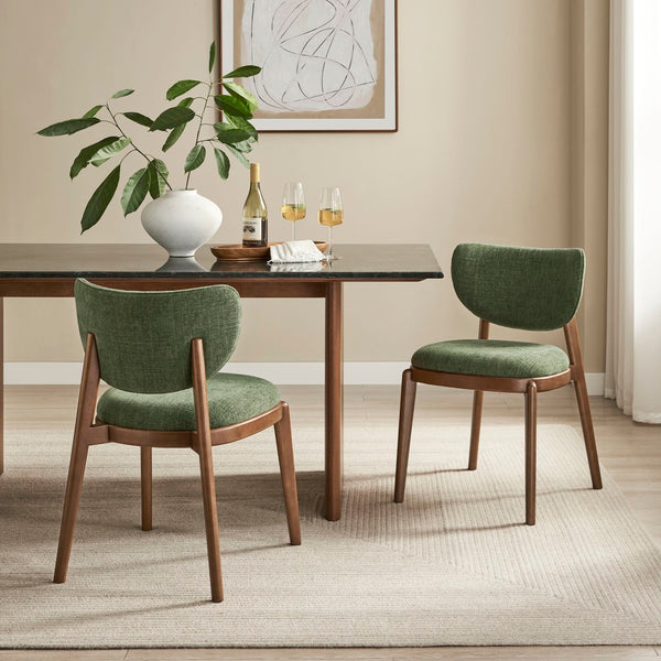 Modway Furniture Fenwick Mid-century Slub Weave Upholstered Dining Chairs Rubberwood Frame Set of Two Foliage EEI-7800-FOL