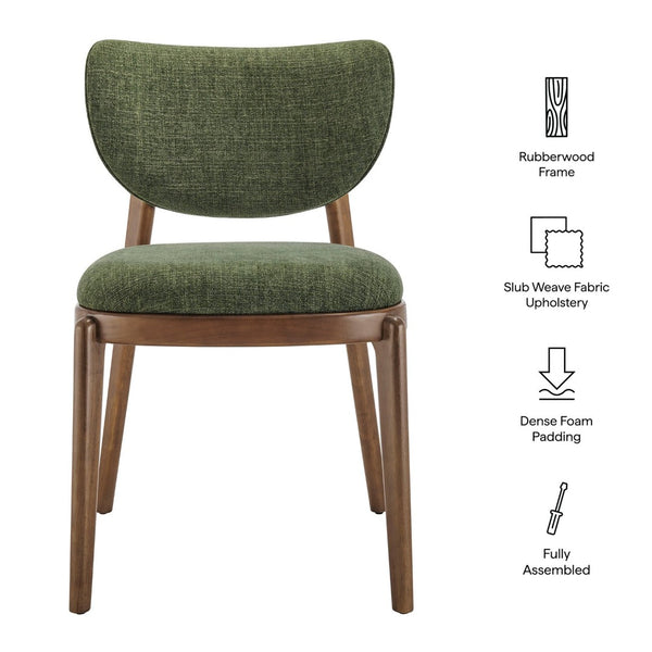 Modway Furniture Fenwick Mid-century Slub Weave Upholstered Dining Chairs Rubberwood Frame Set of Two Foliage EEI-7800-FOL