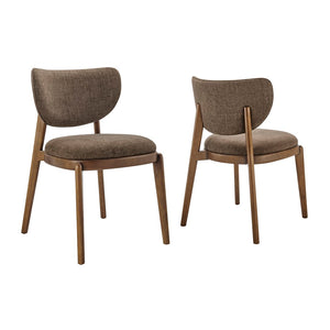 Modway Furniture Fenwick Mid-century Slub Weave Upholstered Dining Chairs Rubberwood Frame Set of Two Mocha EEI-7800-MOC